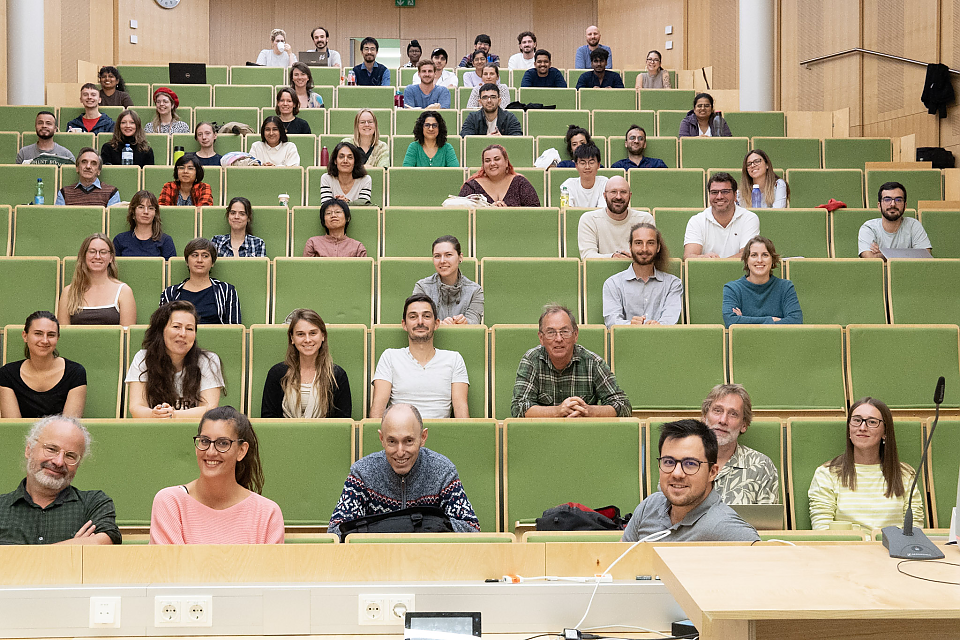 Meeting attendees in a lecture hall